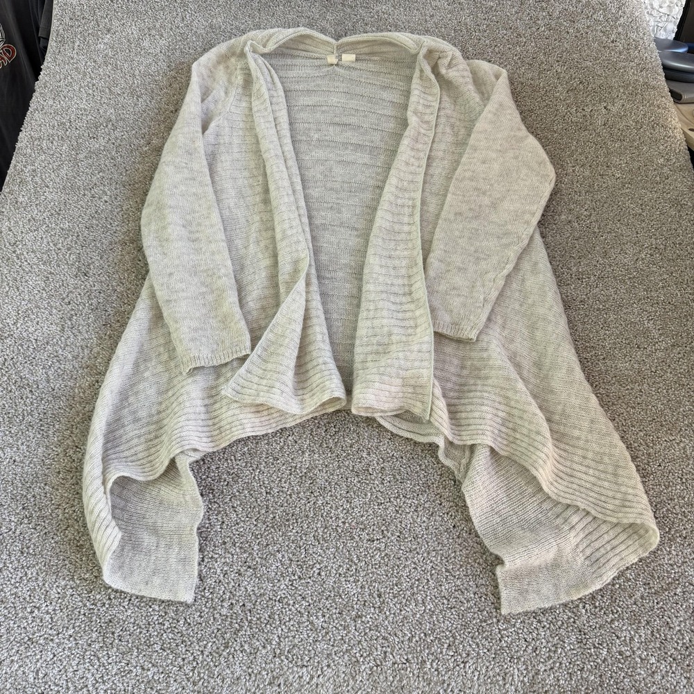 Moth Cardigan Sweater Womens Large White Open Front Long Sleeve Wool Blend Knit